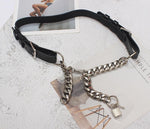 Pu Leather Black Thick Metal Chain Long Wide Belt - Alt Style Clothing