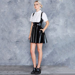 Gothic Patent PU Leather Lady High Waist PVC Flared Pleated A-line Circle Mini Skirt