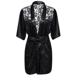 Satin Lace Kimono Sleepwear Robe Night Gown - Alt Style Clothing