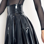 Gothic Patent PU Leather Lady High Waist PVC Flared Pleated A-line Circle Mini Skirt - Alt Style Clothing