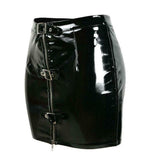 Slim Wet Look PVC Leather High Waist Front Buckle Short Bodycon Mini Skirt - Alt Style Clothing