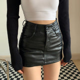 PU Leather Short Skirt Sexy Split Slim High Waisted A-line Mini Skirt - Alt Style Clothing