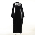 High Waist Flared Sleeve Lace Cutout Gothic Maxi Dress