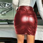 Ruched Leather Pencil Skirt Party Clubwear