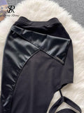 PU Leather Sexy Skirt Patchwork Elastic Waist Slim Sheath Mini Skirt - Alt Style Clothing