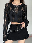 Hollow Out Knitted Blouse Long Sleeve Gothic Top - Alt Style Clothing