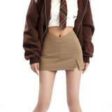 PU Leather Short Skirt Sexy Split Slim High Waisted A-line Mini Skirt - Alt Style Clothing