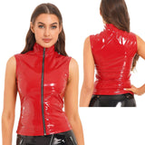 Patent Leather Stand Collar Vest