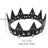 Vintage Black Gothic Leather Crown Headband for Women