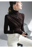 Pleated Stretch Turtleneck Bottoming Pullover Top - Alt Style Clothing
