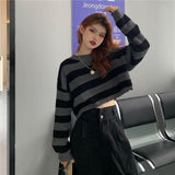 Cropped Sweater Striped Pullover - Alt Style Clothing