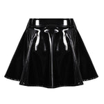 Club Dance Stage Costume Clubwear Patent Leather Flared Mini Skirt - Alt Style Clothing
