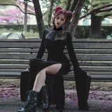 High Waist Flared Sleeve Lace Cutout Gothic Maxi Dress