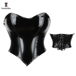 Zip Up Waist Training Corset With 9 Elastic Bones Pvc Leather - Alt Style Clothing