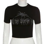 Sexy Punk Vintage Goth Black T Shirt Crop Top O-neck Short Sleeve