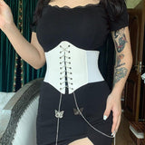 Sexy Corset Wide Cummerbunds Pu Leather Butterfly Chain Slimming Body Waistband - Alt Style Clothing