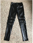 Black Gothic Faux Leather Leggings - Sexy Slim Fit with High-Elasticity and Three Zipper Knee Design