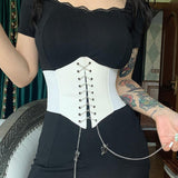 Sexy Corset Wide Cummerbunds Pu Leather Butterfly Chain Slimming Body Waistband - Alt Style Clothing