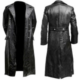 Vintage PU Leather Men's Officer Coat with Buttons