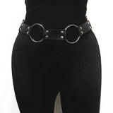 Gothic Punk Waist Belt Metal Circle Ring Design Silver Pin Buckle Leather Belt - Alt Style Clothing