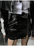 Two Piece Sets Womens Shine Patent Leather Mini Skirt - Alt Style Clothing