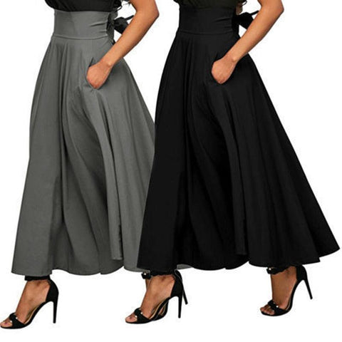 High Waist Pleated Long SkirtVintage Flared Full Skirt Swing Satin - Alt Style Clothing