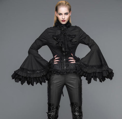Gothic Baroque Long-Sleeved Shirt - Trumpet Sleeves - Alt Style Clothing