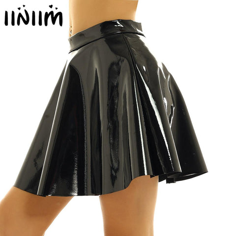 Leather High Waist Flared Pleated A-Line Circle Skirt - Alt Style Clothing