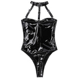 Halter Backless Patent Leather Bodysuit for Women - Alt Style Clothing