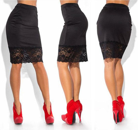 Formal Stretch High Waist Lace Bandage Bodycon Midi Lace Skirt - Alt Style Clothing