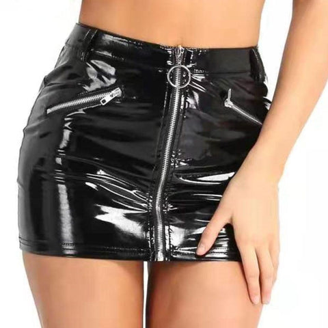 Leather Hip Skirt Glossy Shaping Waist Mini Skirt - Alt Style Clothing