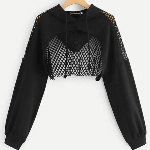 Ultra Short Sweatshirt Mesh Splice pullover - Alt Style Clothing