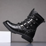 Rev up Your Style with Leather Motorcycle Mid-calf Military Combat Gothic Belt Punk Boots - Alt Style Clothing