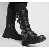 Make a Bold Statement with PU Leather Motorcycle Boots - High Over the Knee Military Combat Boots for a Gothic Touch - Alt Style Clothing