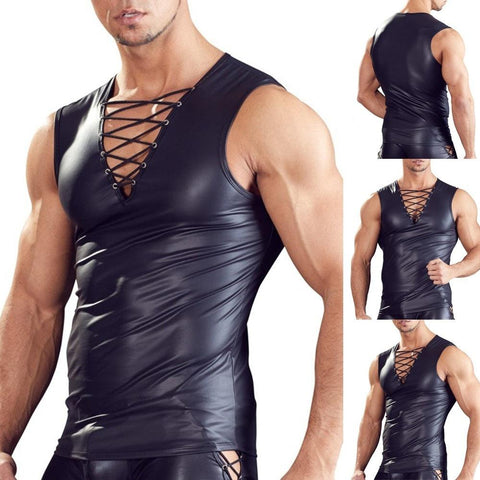 Mens Sexy Faux Leather Tank Top - Alt Style Clothing
