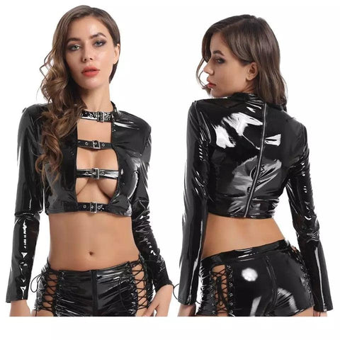 Bandage Hollow Out Bare Chest Crop Top Set - Alt Style Clothing