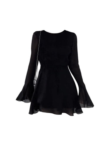 Elegant Fashion Slim Chiffon Cutout Backless Design Round Neck Dress - Alt Style Clothing