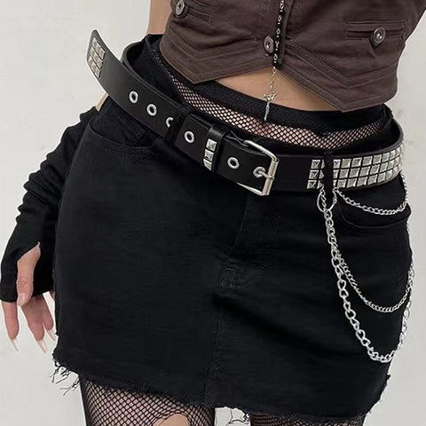 Trend Rivet Hanging Chain Belt Gothic PU Leather - Alt Style Clothing