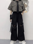 Oversize Gothic Women's Cargo Pants with Chain - Punk Techwear Style - Alt Style Clothing