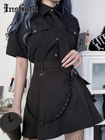 Gothic High Waist Patchwork Bandage Mini Skirt - Alt Style Clothing