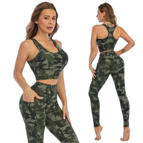 Cloud Hide Camouflage Yoga Set Gym Sports Wear Women S-XXL Clothes Workout Pants Leggings Top Bra Shirt Fitness Suit Sportswear - Alt Style Clothing