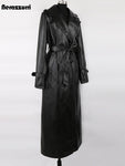 Extra Long Black PU Leather Trench Coat Waterproof - Alt Style Clothing