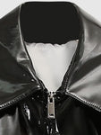 Loose Long Sleeve Black Patent Leather Jacket with Reflective Shiny Finish and Zipper - Alt Style Clothing