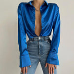 Vintage Elegant Satin Blouse - Solid Color with Long Sleeves and Stylish Design - Alt Style Clothing