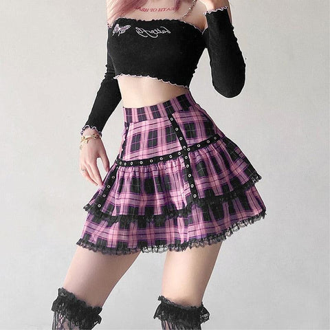 Plaid Pleated Mini Skirt Punk - Alt Style Clothing