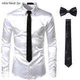 Smooth Satin Silk Dress Shirt Set - Includes Shirt, Tie, and Bowtie in 3-Piece Set - Alt Style Clothing