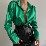 Vintage Elegant Satin Blouse - Solid Color with Long Sleeves and Stylish Design - Alt Style Clothing