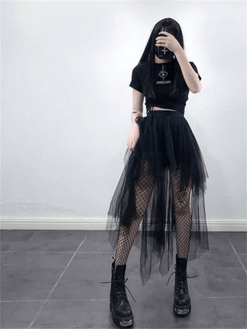 Gothic Black Mesh Long Skirt Dark Aesthetic - Alt Style Clothing
