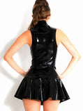 Wet Look Latex PVC Leather Sleeveless Mini Dress With Zipper - Alt Style Clothing
