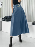 Classic Faux PU Leather A-Line Long Skirt - Vintage Elegance